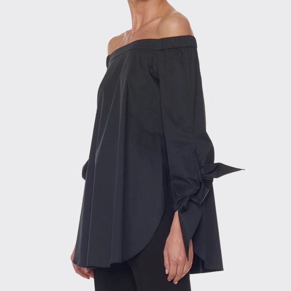 Sz 0 Tibi Black Off the Shoulder Tie Sleeves Tunic Shirt Blogger Favorite - Picture 3 of 15